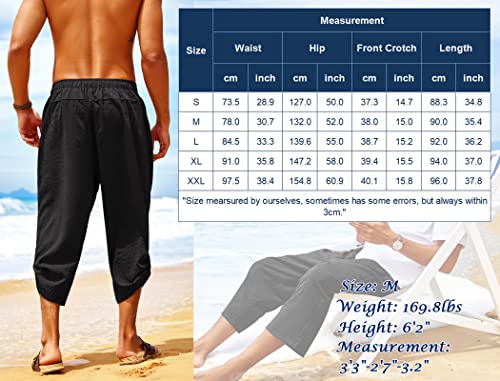 COOFANDY Men's Linen Pants Casual Drawstring Harem Trousers Lightweight Yoga Beach Pants with Pockets Black