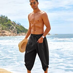 COOFANDY Men's Linen Pants Casual Drawstring Harem Trousers Lightweight Yoga Beach Pants with Pockets Black