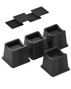 nachell bed furniture risers 4 pack bed lift risers elevation in height 3" heavy duty rectangle riser blocks for caster wheels or posts of bed table couch support up to 2500 lbs. (black, 3 inch)