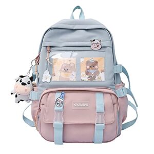 jqwsve kawaii backpack with pins accessories, rucksack for teen girls school bag, aesthetic backpack