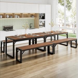 SHA CERLIN 3-Piece Dining Table Set with 2 Benches, Rustic Kitchen Table Set for 4-6, Space-Saving Dinette, Sturdy Structure, Easy Assemble, Walnut/Black