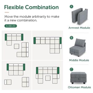 HONBAY Oversized Sectional Sofa with Wide Chaise Reversible Sectional Modular Sofa Couch with Ottomans U Shaped Corner Sectional with Storage for Living Room, Office, Spacious Space,Grey