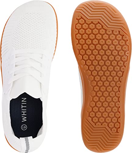 WHITIN Men's Extra Wide Width Trail Running Shoes Minimalist Barefoot Sneakers Wide Toe Size 12.5W Gym Fitness Low Zero Drop Pilates Lifting White 46