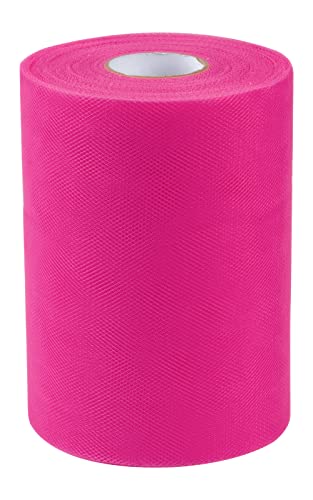 Joycrosso Tulle Fabric Rolls 6 Inch 100 Yards (300 feet) Organza Tulle Polyester Netting Spool for Wedding Decorations Gift Baby Shower Crafts DIY Tutu Skirt-Soft & Drape (Fuchsia)