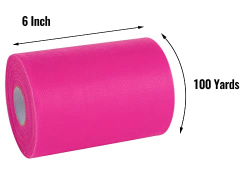 Joycrosso Tulle Fabric Rolls 6 Inch 100 Yards (300 feet) Organza Tulle Polyester Netting Spool for Wedding Decorations Gift Baby Shower Crafts DIY Tutu Skirt-Soft & Drape (Fuchsia)