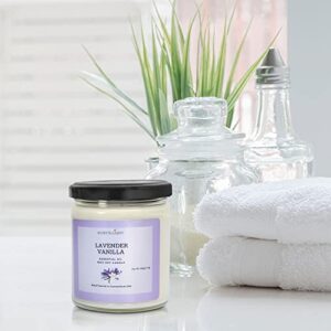 Essential Oil Candle | Aromatherapy for The Home | 9 Oz Glass Jar | All-Natural Soy Candles | Cotton Wick | High Scent | 40 Hours Burn Time | Gift for Women & Men (Lavender Vanilla)