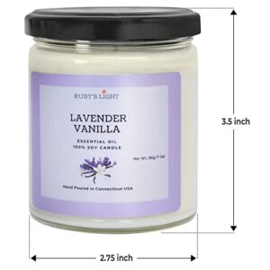 Essential Oil Candle | Aromatherapy for The Home | 9 Oz Glass Jar | All-Natural Soy Candles | Cotton Wick | High Scent | 40 Hours Burn Time | Gift for Women & Men (Lavender Vanilla)