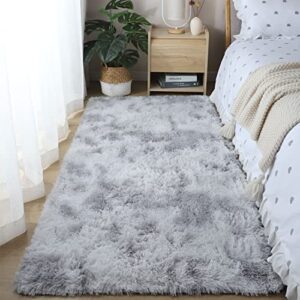 OdentBlca Fluffy Area Rug, 3x5,Soft Fuzzy Shaggy Carpet for Girls Bedroom, Kids/ Living Room with Non-Slip Bottom,Light Grey