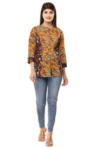 vihaan impex yellow floral printed hot tunic casual kurti top for women shirt for ladies