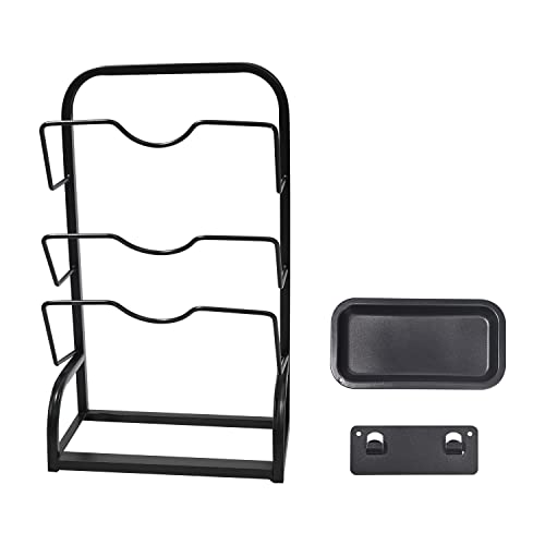 ikare Pot Lid Organizer Rack For Bakeware Pot Lid Holder Organizer Scratch Protection Lid Stand Wall Mounted Pan Lid Holder (Black)