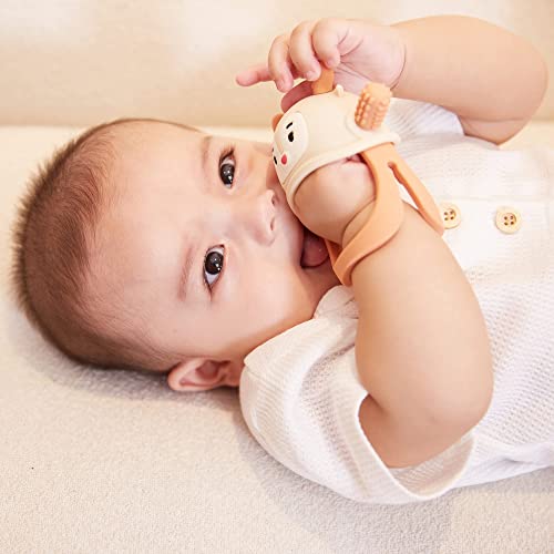 Smily Mia Reindeer Never Drop Hand Held Baby Teether for 3-6Months, Baby Teething Toys for Babies 0-6Months, Best Baby Easter Backet Stuffers for 6-12Months, Nude