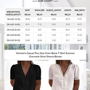 Happy Sailed Womens Plus Size Lace Crochet V Neck Boho Shirts Casual Loose Short Sleeve Chiffon Blouses Tops,4X Blue