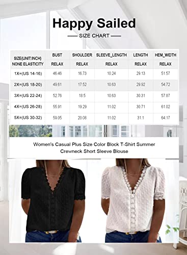 Happy Sailed Womens Plus Size Lace Crochet V Neck Boho Shirts Casual Loose Short Sleeve Chiffon Blouses Tops,4X Blue