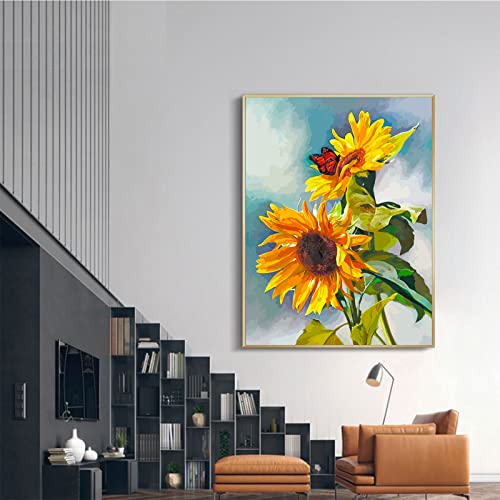 Hlison DIY Paint by Number for Adults, DIY Sunflower Paint by Number on Canvas, Easy Adult Paint by Number for Kids Beginner, Home Wall Decor 16”x20”