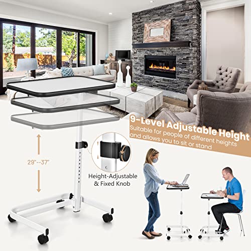 Tangkula Overbed Table with Wheels, Rolling Bedside Table with 9-Level Adjustable Height 29”-37”, Multi-Angle Tilt Tabletop, C Shaped Hospital Bed Table Laptop Desk, Sofa Bed Wheelchair Side Table