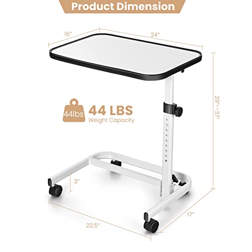 Tangkula Overbed Table with Wheels, Rolling Bedside Table with 9-Level Adjustable Height 29”-37”, Multi-Angle Tilt Tabletop, C Shaped Hospital Bed Table Laptop Desk, Sofa Bed Wheelchair Side Table