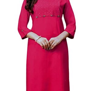 ladyline Plain Rayon Kurti with Sequins Work Indian Womens Kurta Tunic Dress (L/Pink/42)