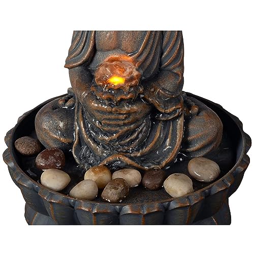 Kalona Home Décor 9.6" Tabletop Fountain Exquisite Smile Sitting Buddha Fountains Desk Water Fountain Decorative Zen Fountain w/Reflective Lighting/Cobblestone Office and Home Decor(21125A)