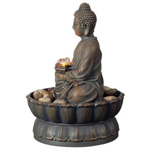 Kalona Home Décor 9.6" Tabletop Fountain Exquisite Smile Sitting Buddha Fountains Desk Water Fountain Decorative Zen Fountain w/Reflective Lighting/Cobblestone Office and Home Decor(21125A)