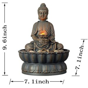 Kalona Home Décor 9.6" Tabletop Fountain Exquisite Smile Sitting Buddha Fountains Desk Water Fountain Decorative Zen Fountain w/Reflective Lighting/Cobblestone Office and Home Decor(21125A)