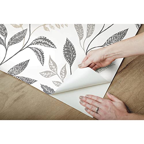 RoomMates RMK12178PLW White Cottage Vine Peel and Stick Wallpaper, Grey, Taupe