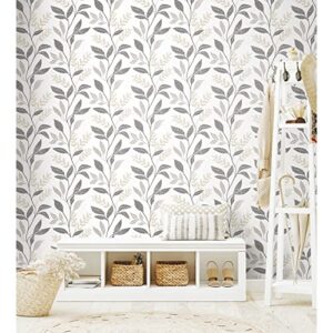 RoomMates RMK12178PLW White Cottage Vine Peel and Stick Wallpaper, Grey, Taupe
