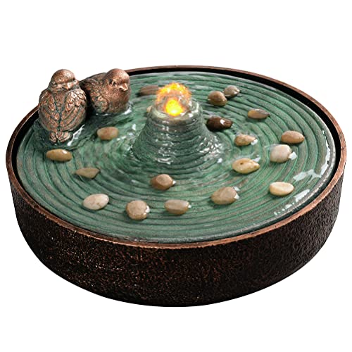 Kalona Tabletop Fountains Indoor 2 Birds Water Fountain Relaxation Ripple Peaceful Fountains Meditation Desk Fountain Artistic Fountains with LED Lighting Home/Office Decor(21122B)