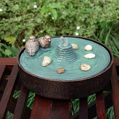 Kalona Tabletop Fountains Indoor 2 Birds Water Fountain Relaxation Ripple Peaceful Fountains Meditation Desk Fountain Artistic Fountains with LED Lighting Home/Office Decor(21122B)