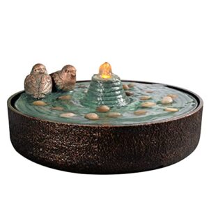 Kalona Tabletop Fountains Indoor 2 Birds Water Fountain Relaxation Ripple Peaceful Fountains Meditation Desk Fountain Artistic Fountains with LED Lighting Home/Office Decor(21122B)