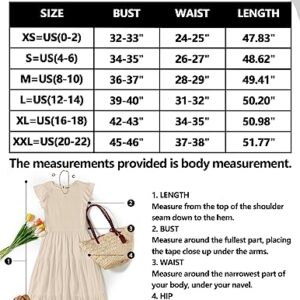 ZESICA Women's 2023 Summer Casual Flutter Short Sleeve Crew Neck Smocked Elastic Waist Tiered Midi Dress,Apricot,Large