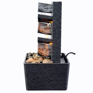 Kalona Indoor Relaxation Tabletop Fountain with Reflective Lighting and River Rocks Meditation Ladder Water Fountain Peaceful Fountains Home/Office Decor(K18036G)
