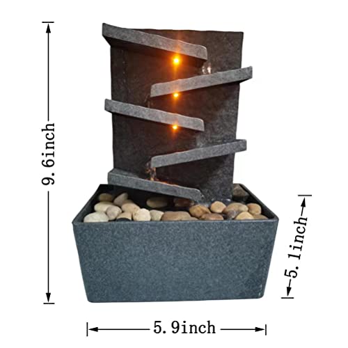 Kalona Indoor Relaxation Tabletop Fountain with Reflective Lighting and River Rocks Meditation Ladder Water Fountain Peaceful Fountains Home/Office Decor(K18036G)