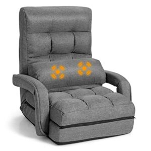 sjydq folding lazy sofa floor massage chair sofa lounger bed w/armrests pillow grey folding floor single sofa