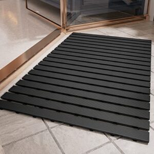 shower-mat non slip, padoor heavy duty bathtub-mat curlable quick drain sturdy bath tub mat without suction cups for indoor outdoor use 17x26 inch black