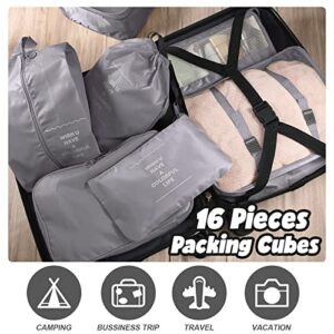 16 Set Packing Cubes Luggage Organizer Bags Travel Suitcases Organizers Luggage Cubes with Toiletry Bag and Shoes Bag (Pink, Gray)