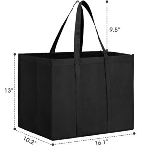 WISELIFE Reusable Grocery Shopping Bags 10 Pack Large Foldable Tote Bags Bulk, Eco Produce Bags with Long Handle for Shopping Groceries Clothes (Dark Grey & Black)