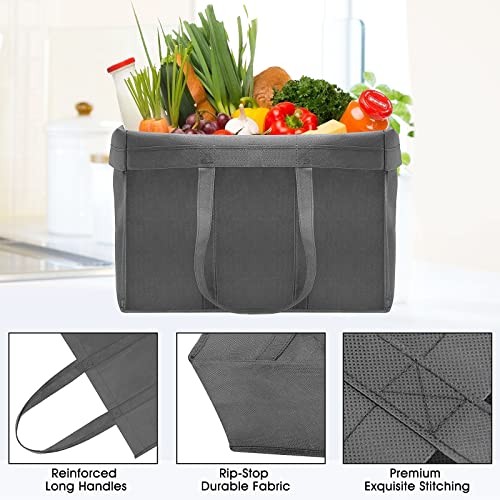 WISELIFE Reusable Grocery Shopping Bags 10 Pack Large Foldable Tote Bags Bulk, Eco Produce Bags with Long Handle for Shopping Groceries Clothes (Dark Grey & Black)