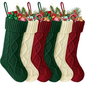 hommtina christmas stockings, personalized christmas stockings 18 inches large size cable knitted stocking gifts (6pcs white&red&green)