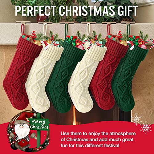 Hommtina Christmas Stockings, Personalized Christmas Stockings 18 Inches Large Size Cable Knitted Stocking Gifts (6pcs White&red&Green)