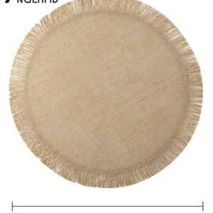 ANQLRMD Burlap Round Placemats Set of 6 Fall Table Decor, Boho Natural Jute with Fringe Table Mats for Dining Table, Rustic Farmhouse Table Circle Placemats Dia 15", Indoor& Outdoor Eco-Friendly