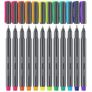 ARTEZA Felt Tip Pens, Set of 12 Bright Brush Tip Calligraphy Pens for Note Taking, Sketching, Cross-Hatching, and Outlining, Dye-Based Ink, Smear-Free