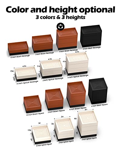 Furniture Risers, Tclouda Bed/Sofa/Desk/Table/Chair Leg/Fridge Lifts to 1.5, 3 and 4 in, Rectangle Adjustable Risers Blocks for Extenders, Heavy Duty Supports Up to 1300 Lbs, 3 in-Black-Square