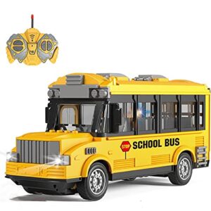 knacktoyz rc school bus - remote control car vehicles, 2.4g opening doors city bus toy classic baby bus, remote control car with led lights school bus toy, gift for children kids boys girls age 3-6
