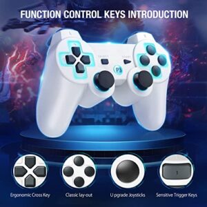 Powerextra PS-3 Controller Wireless Compatible with Play-Station 3 Rechargable Remote Control Gamepad with Charging Cable for PS-3 (White)