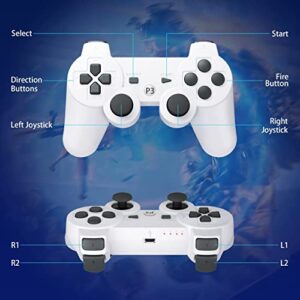 Powerextra PS-3 Controller Wireless Compatible with Play-Station 3 Rechargable Remote Control Gamepad with Charging Cable for PS-3 (White)