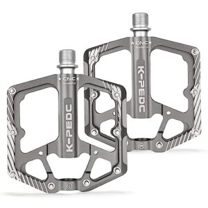 k pedc bike pedal aluminum alloy 9/16" bike pedal mtb wide platform flat non-slip bicycle pedals with 3 bearings for mountain bikes, road, bmx (ti 3bearings)