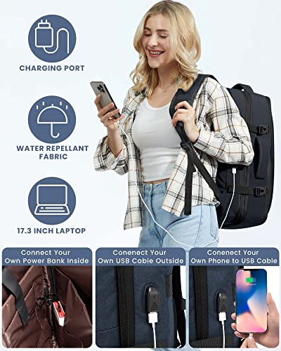 LOVEVOOK Travel Backpack, Expandable 40L Extra Large Carry on Backpack, Flight Approved, Anti-Theft Water Resistant 17 Inch Weekender Backpack for Men Women, with USB Port, Navy Blue