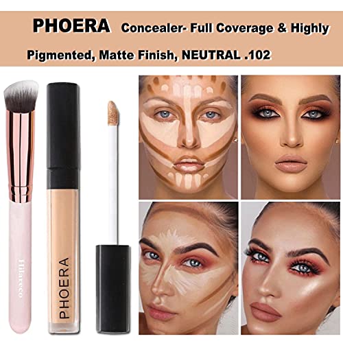 All In One Makeup Kit,12 Colors Eyeshadow Palette,PHOERA Foundation,6 Colors Lipstick Set,PHOERA Primer Powder Concealer Contour,Eyebrow Soap,Waterproof Eyeliner and Mascara, Makeup Brush Set