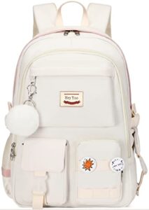 hey yoo backpack for girls bookbag cute school bag college middle high elementary school backpack for teen girls (white)