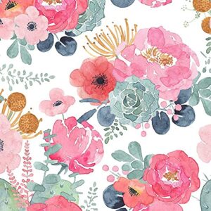 noihlja peel and stick wallpaper removable floral cactus pink navy flower vinyl self adhesive prepasted decorative for girls women bedroom cabinets desk countertops 17.7in x 9.8ft